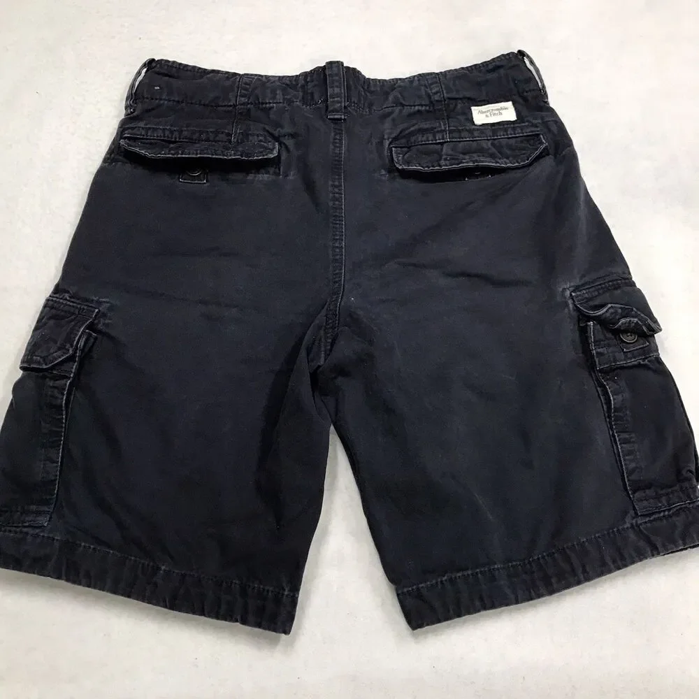ABERCROMBIE & FITCH Heavy Twill Cargo Shorts Men 32 Black Travel Outdoor